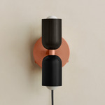 Up Down Plug-In Wall Sconce - Peach Canopy / Blackened Brass Upper Shade