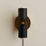 Up Down Plug-In Wall Sconce - Patina Brass Canopy / Blackened Brass Upper Shade
