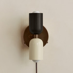 Up Down Plug-In Wall Sconce - Patina Brass Canopy / Blackened Brass Upper Shade