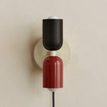 Up Down Plug-In Wall Sconce - Bone Canopy / Blackened Brass Upper Shade