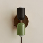 Up Down Plug-In Wall Sconce - Patina Brass Canopy / Blackened Brass Upper Shade