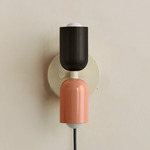Up Down Plug-In Wall Sconce - Bone Canopy / Blackened Brass Upper Shade