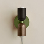 Up Down Plug-In Wall Sconce - Reed Green Canopy / Blackened Brass Upper Shade