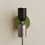 Up Down Plug-In Wall Sconce - Reed Green Canopy / Blackened Brass Upper Shade