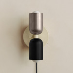 Up Down Plug-In Wall Sconce - Bone Canopy / Pewter Upper Shade