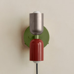Up Down Plug-In Wall Sconce - Reed Green Canopy / Pewter Upper Shade