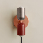 Up Down Plug-In Wall Sconce - Peach Canopy / Pewter Upper Shade