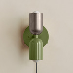 Up Down Plug-In Wall Sconce - Reed Green Canopy / Pewter Upper Shade