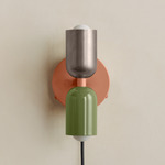 Up Down Plug-In Wall Sconce - Peach Canopy / Pewter Upper Shade