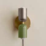 Up Down Plug-In Wall Sconce - Brass Canopy / Pewter Upper Shade