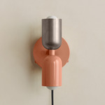 Up Down Plug-In Wall Sconce - Peach Canopy / Pewter Upper Shade