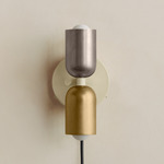 Up Down Plug-In Wall Sconce - Bone Canopy / Pewter Upper Shade