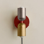 Up Down Plug-In Wall Sconce - Oxide Red Canopy / Pewter Upper Shade