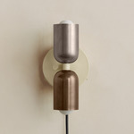 Up Down Plug-In Wall Sconce - Bone Canopy / Pewter Upper Shade