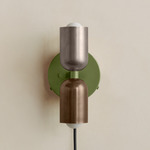 Up Down Plug-In Wall Sconce - Reed Green Canopy / Pewter Upper Shade