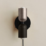 Up Down Plug-In Wall Sconce - Black Canopy / Pewter Upper Shade