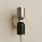 Up Down Plug-In Wall Sconce - Bone Canopy / Pewter Upper Shade