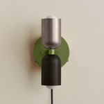Up Down Plug-In Wall Sconce - Reed Green Canopy / Pewter Upper Shade
