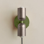 Up Down Plug-In Wall Sconce - Reed Green Canopy / Pewter Upper Shade