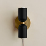 Up Down Plug-In Wall Sconce - Brass Canopy / Black Upper Shade