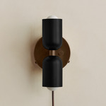 Up Down Plug-In Wall Sconce - Patina Brass Canopy / Black Upper Shade