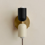 Up Down Plug-In Wall Sconce - Brass Canopy / Black Upper Shade