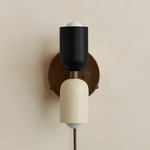 Up Down Plug-In Wall Sconce - Patina Brass Canopy / Black Upper Shade
