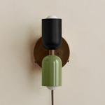 Up Down Plug-In Wall Sconce - Patina Brass Canopy / Black Upper Shade