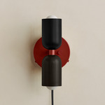 Up Down Plug-In Wall Sconce - Oxide Red Canopy / Black Upper Shade