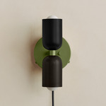 Up Down Plug-In Wall Sconce - Reed Green Canopy / Black Upper Shade
