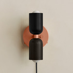 Up Down Plug-In Wall Sconce - Peach Canopy / Black Upper Shade
