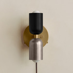 Up Down Plug-In Wall Sconce - Brass Canopy / Black Upper Shade