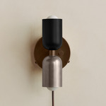 Up Down Plug-In Wall Sconce - Patina Brass Canopy / Black Upper Shade