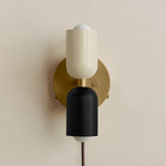 Up Down Plug-In Wall Sconce - Brass Canopy / Bone Upper Shade
