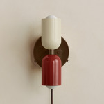 Up Down Plug-In Wall Sconce - Patina Brass Canopy / Bone Upper Shade