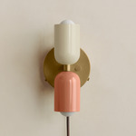 Up Down Plug-In Wall Sconce - Brass Canopy / Bone Upper Shade