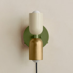 Up Down Plug-In Wall Sconce - Reed Green Canopy / Bone Upper Shade