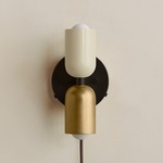 Up Down Plug-In Wall Sconce - Blackened Brass Canopy / Bone Upper Shade