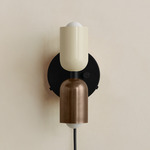 Up Down Plug-In Wall Sconce - Black Canopy / Bone Upper Shade