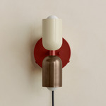 Up Down Plug-In Wall Sconce - Oxide Red Canopy / Bone Upper Shade