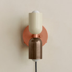 Up Down Plug-In Wall Sconce - Peach Canopy / Bone Upper Shade