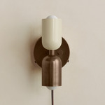 Up Down Plug-In Wall Sconce - Patina Brass Canopy / Bone Upper Shade