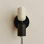 Up Down Plug-In Wall Sconce - Black Canopy / Bone Upper Shade