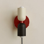 Up Down Plug-In Wall Sconce - Oxide Red Canopy / Bone Upper Shade