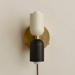 Up Down Plug-In Wall Sconce - Brass Canopy / Bone Upper Shade