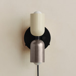 Up Down Plug-In Wall Sconce - Black Canopy / Bone Upper Shade