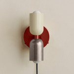 Up Down Plug-In Wall Sconce - Oxide Red Canopy / Bone Upper Shade