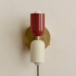 Up Down Plug-In Wall Sconce - Brass Canopy / Oxide Red Upper Shade