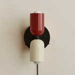 Up Down Plug-In Wall Sconce - Blackened Brass Canopy / Oxide Red Upper Shade