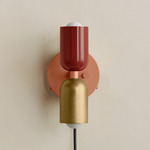 Up Down Plug-In Wall Sconce - Peach Canopy / Oxide Red Upper Shade